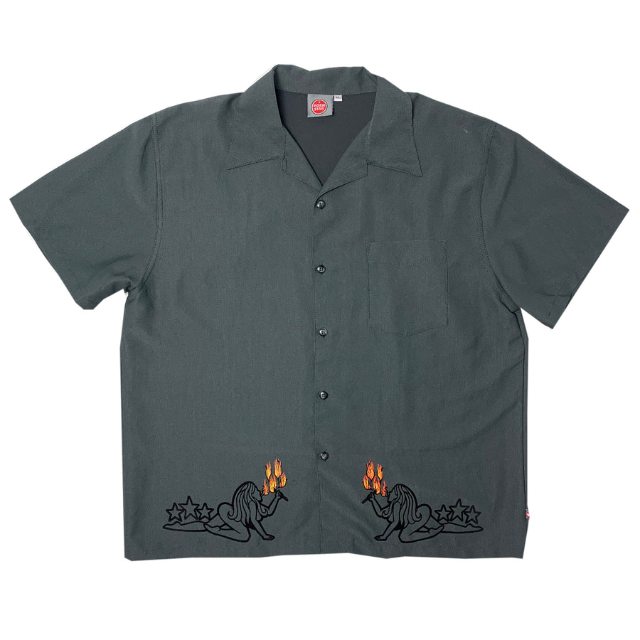 90's Porn Start Flame Girl Button up Shirt