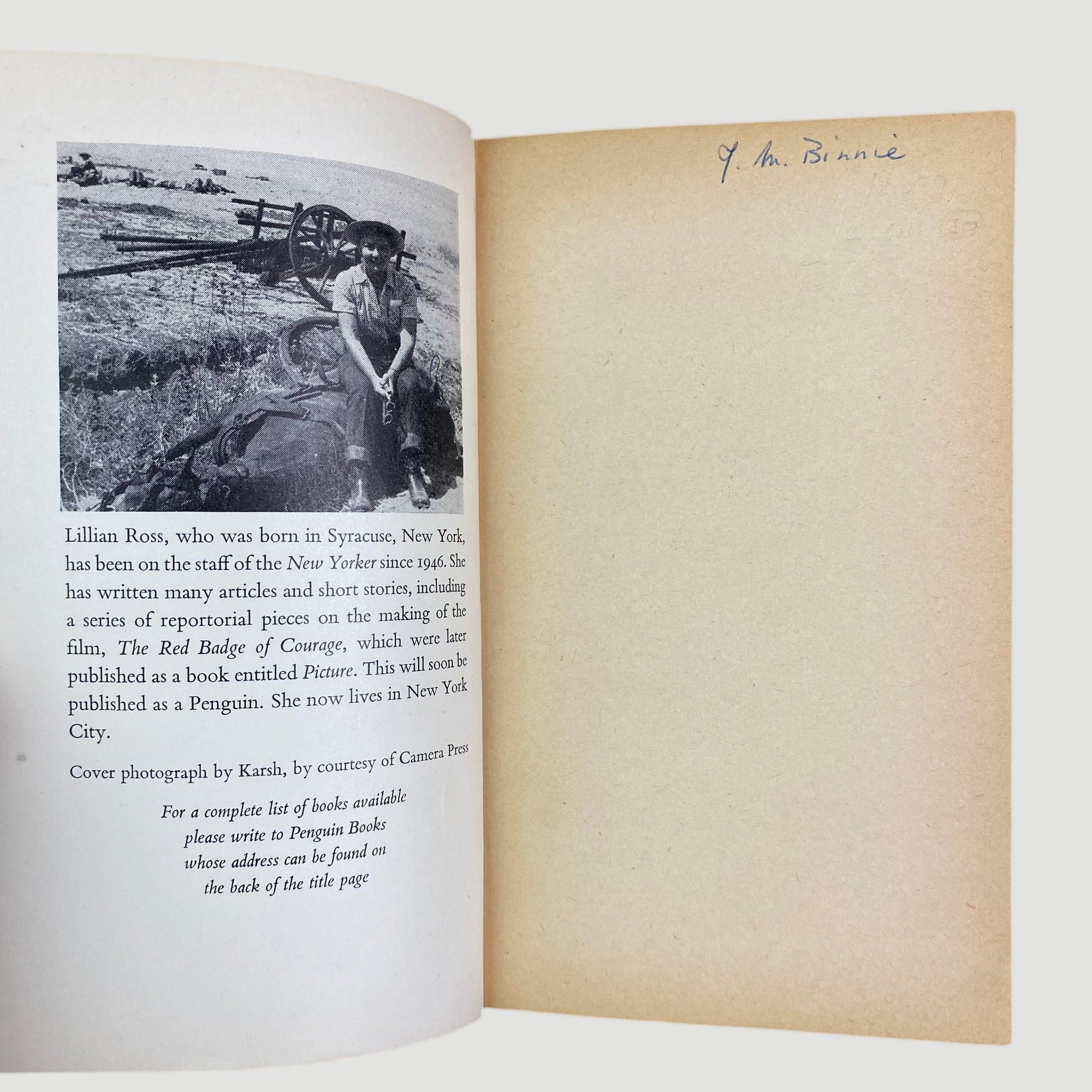 1962 Portrait of Hemmingway Penguin by Lillian Ross