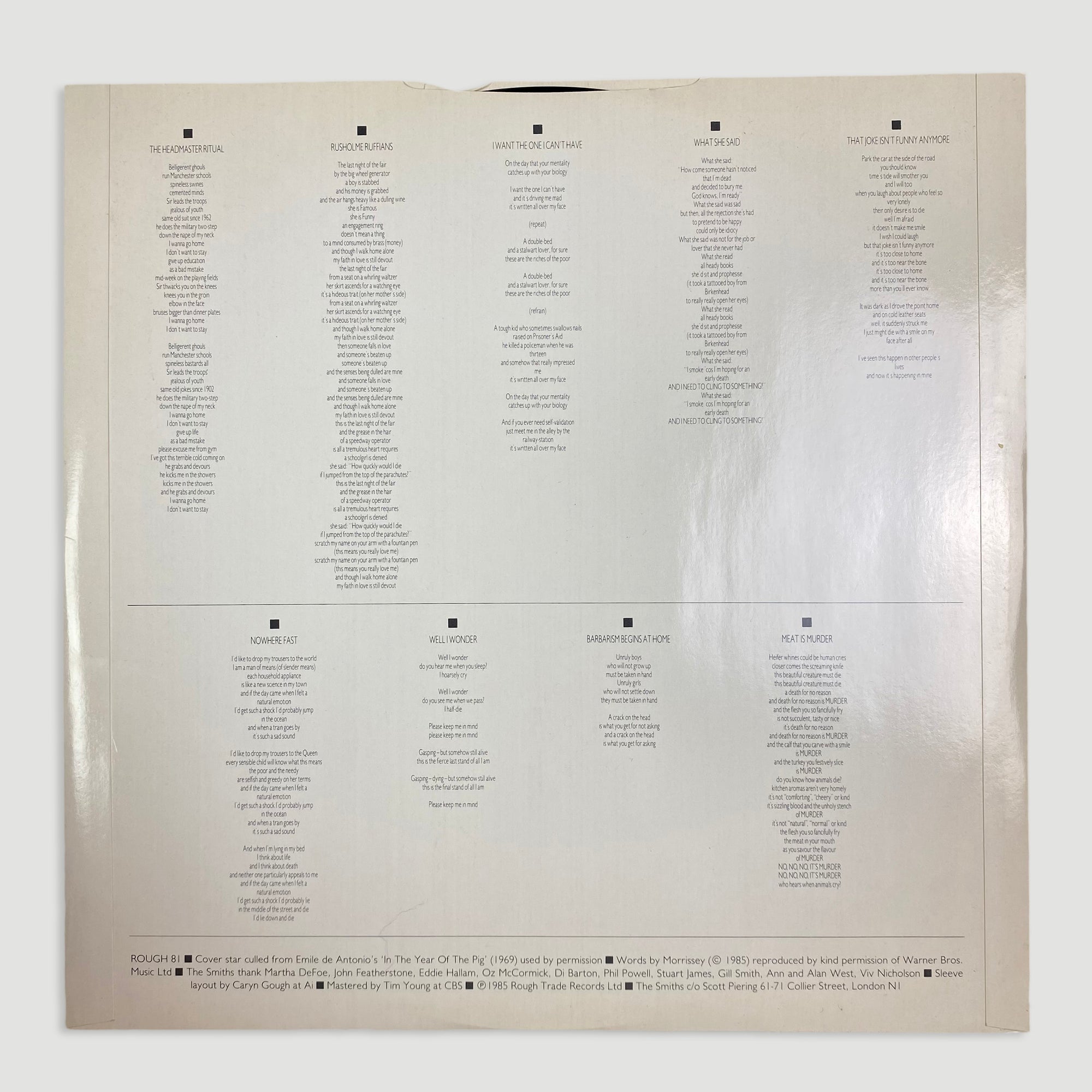 1985 The Smiths Meat is Murder LP