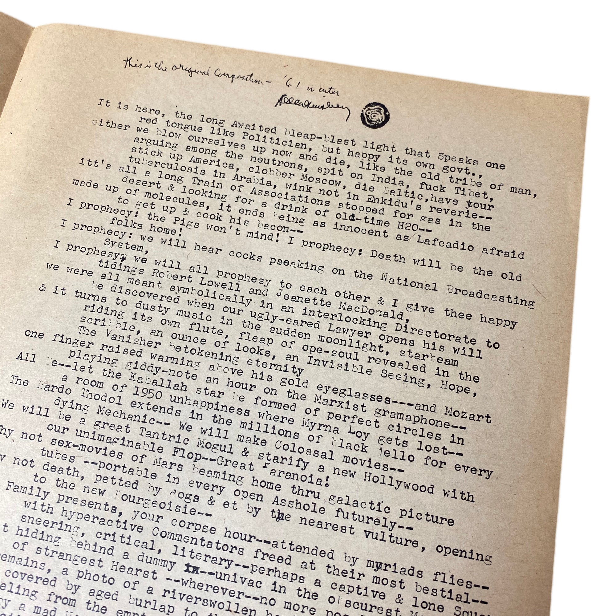 1968 Allen Ginsberg 'T.V. Baby'