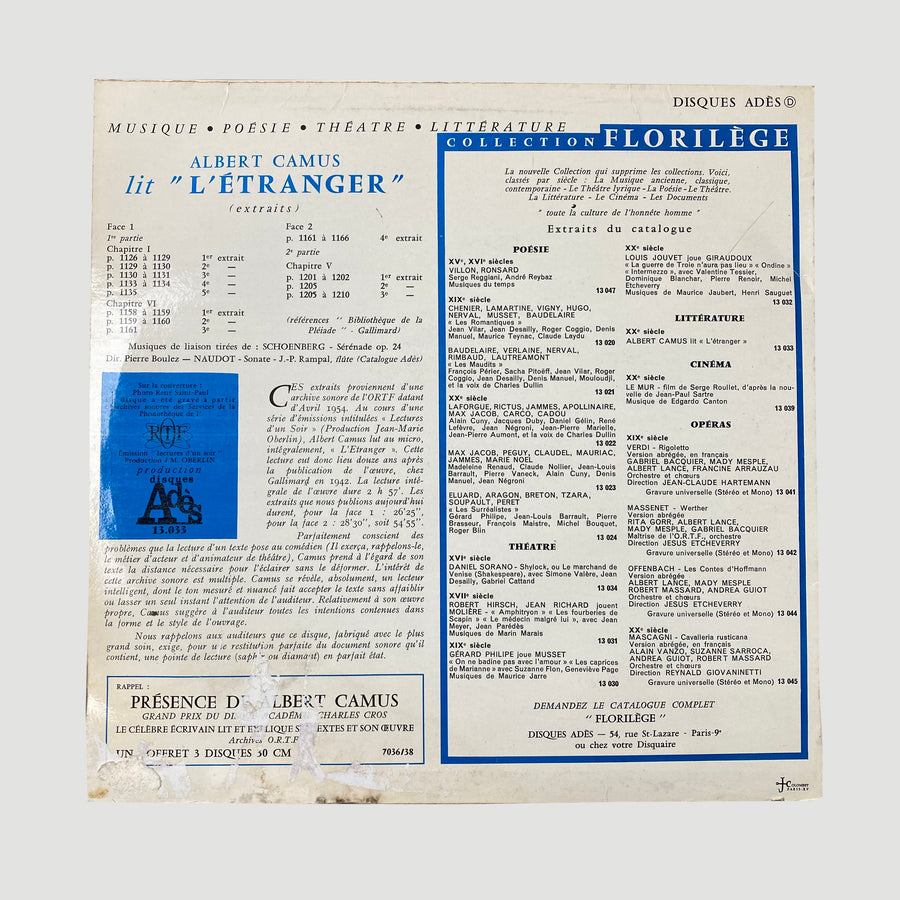 1960 Albert Camus 'Lit L'Etranger' LP