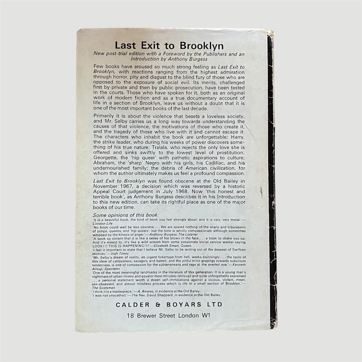 1968 Hubert Selby Jr. 'Last Exit to Brooklyn' Post Trial Edition