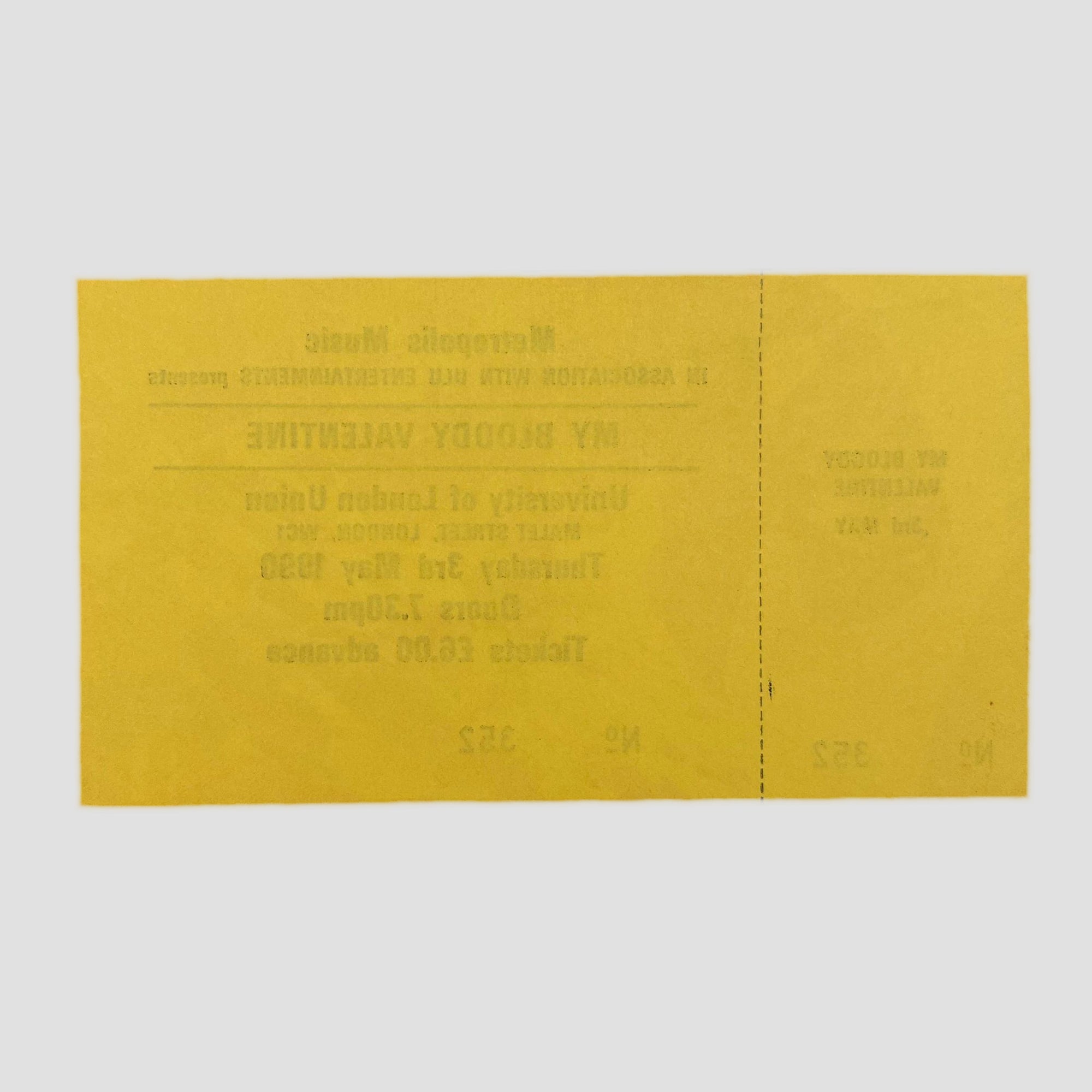 1990 My Bloody Valentine London Show Ticket