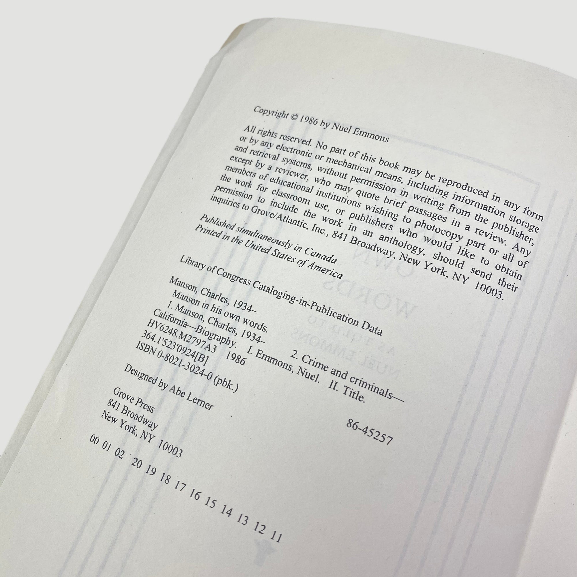 1986 Neul Emmons 'Manson In His Own Words'