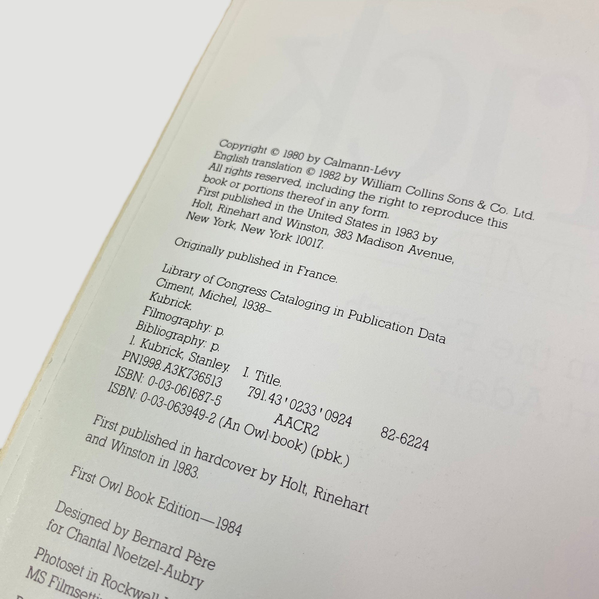 1984 Michel Ciment 'Kubrick' US Edition