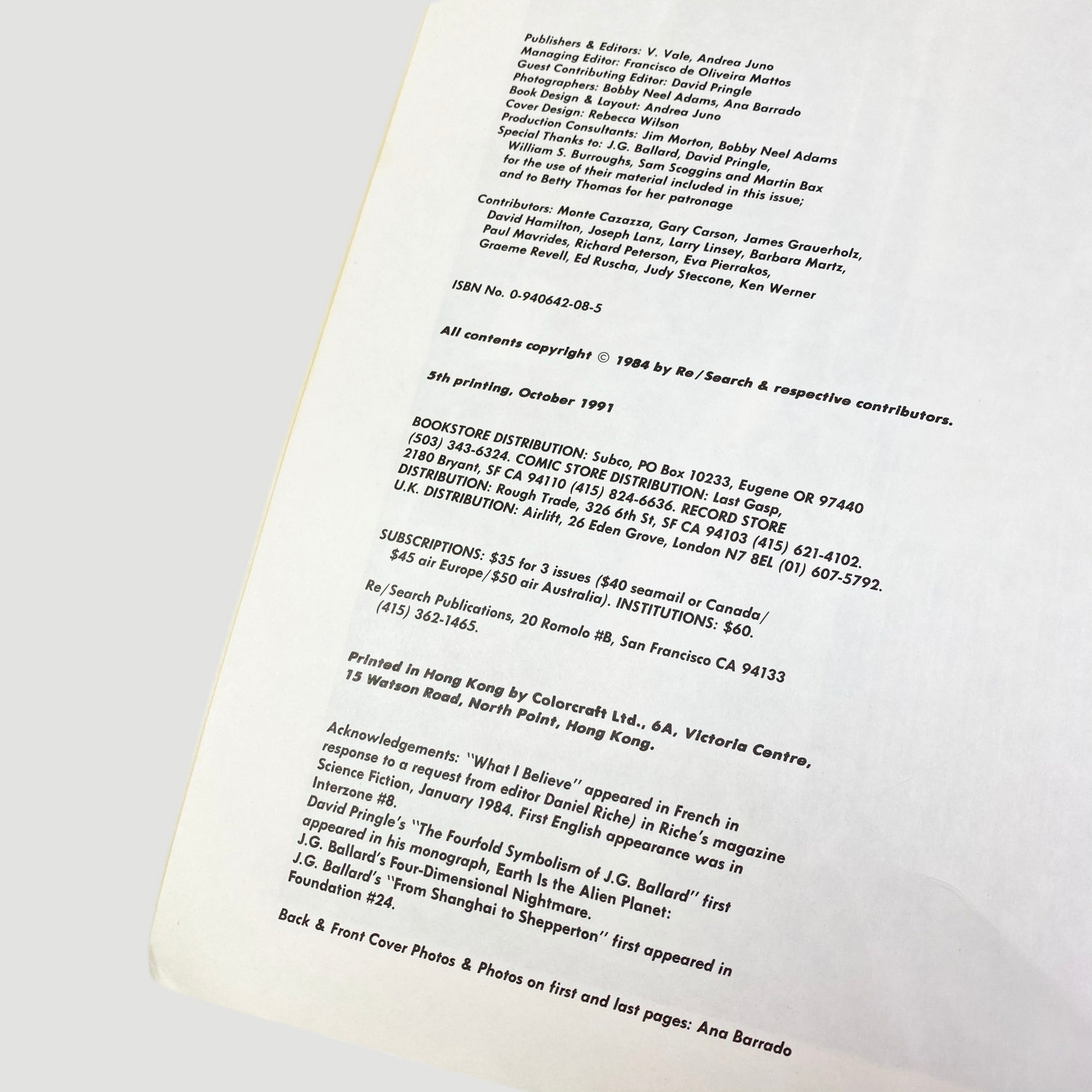 1984 RE/Search Magazine #8/9: J. G. Ballard