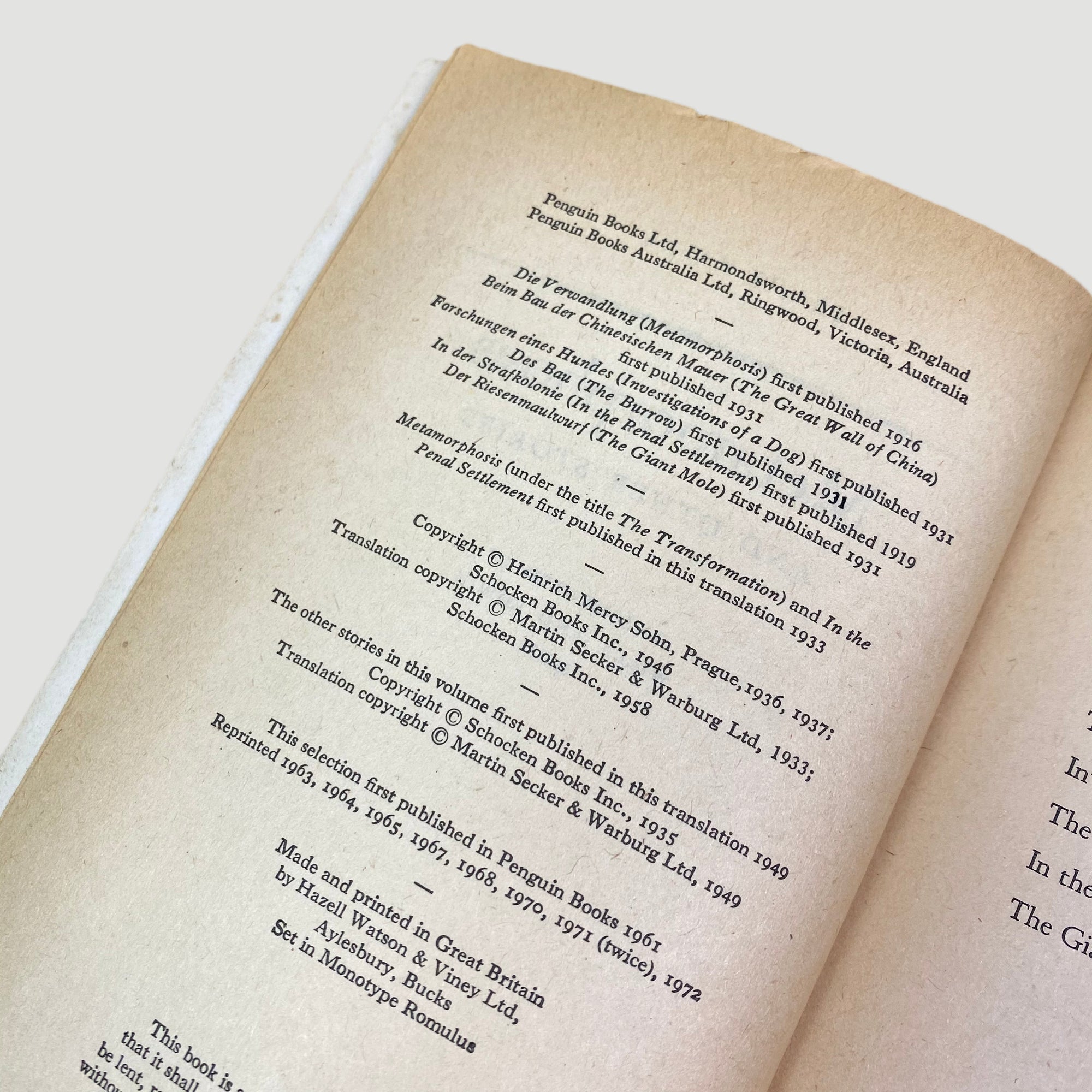 1972 Franz Kafka 'Metamorphosis and Other Stories'