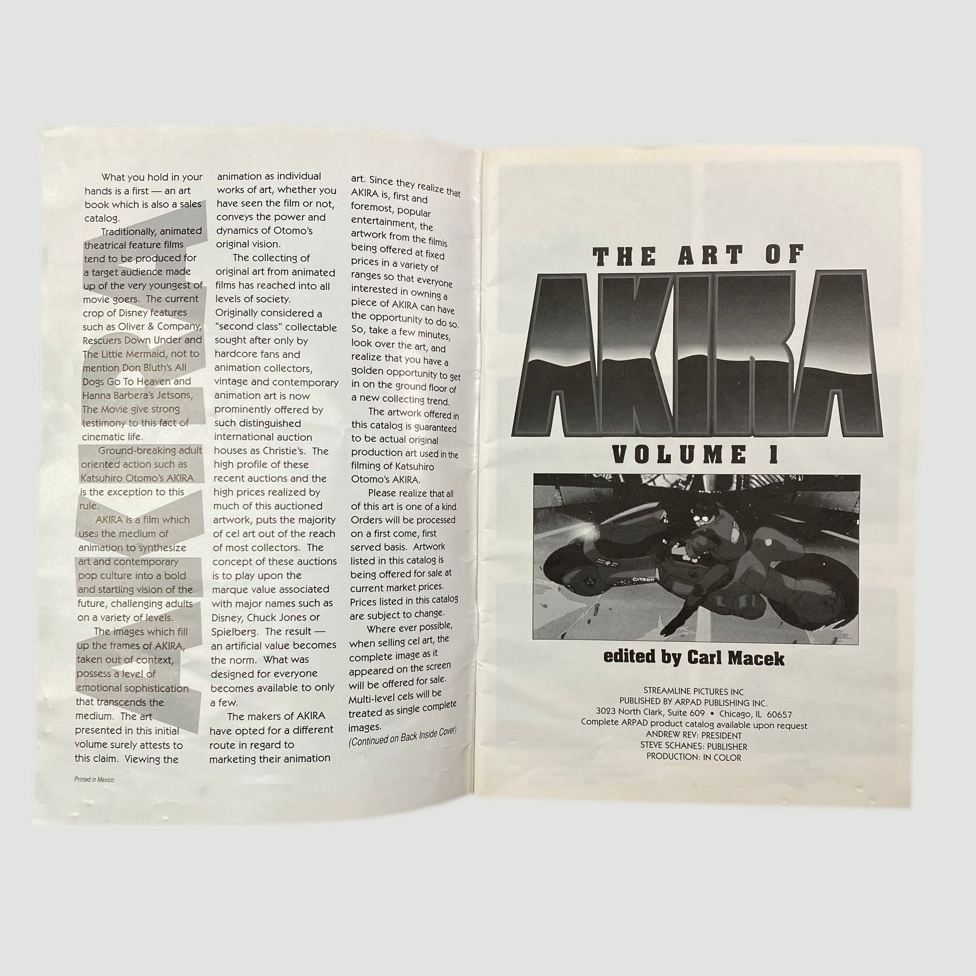 1989 Carl Macek 'The Art Of Akira, Volume 1' Catalogue