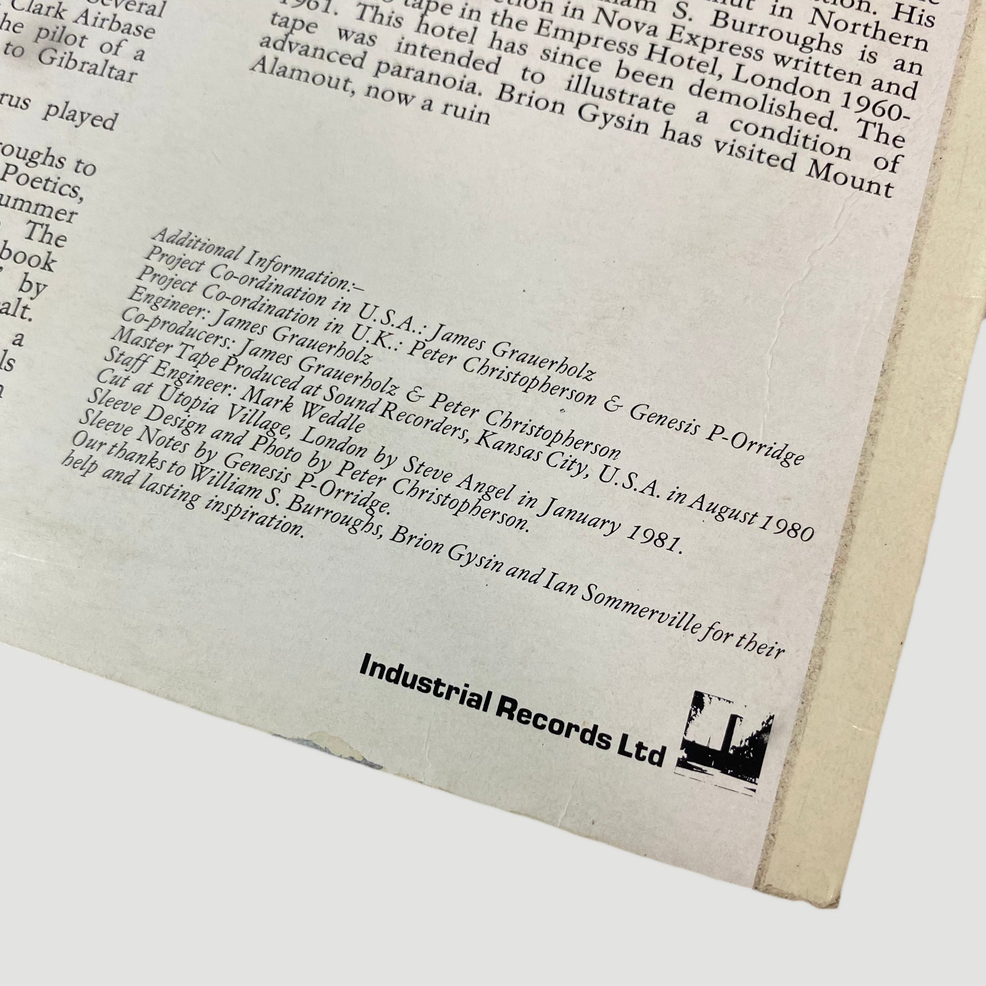 1981 William S. Burroughs 'Nothing Here Now..’ LP