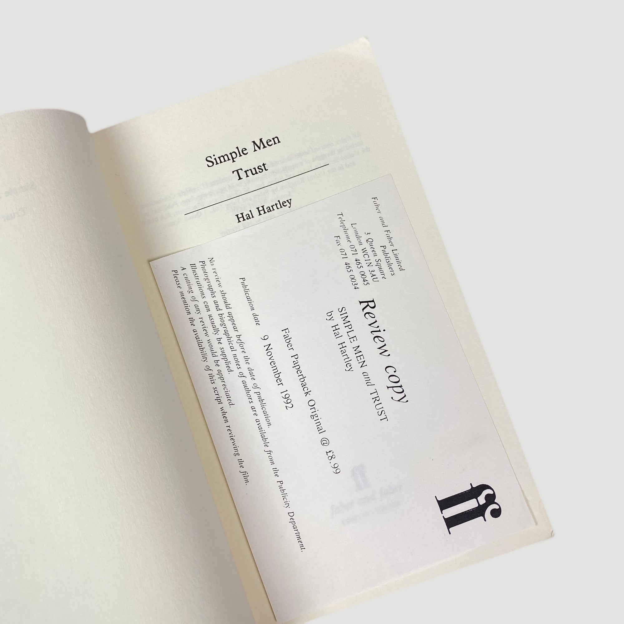 1992 Hal Hartley Simple Men & Trust Screenplays