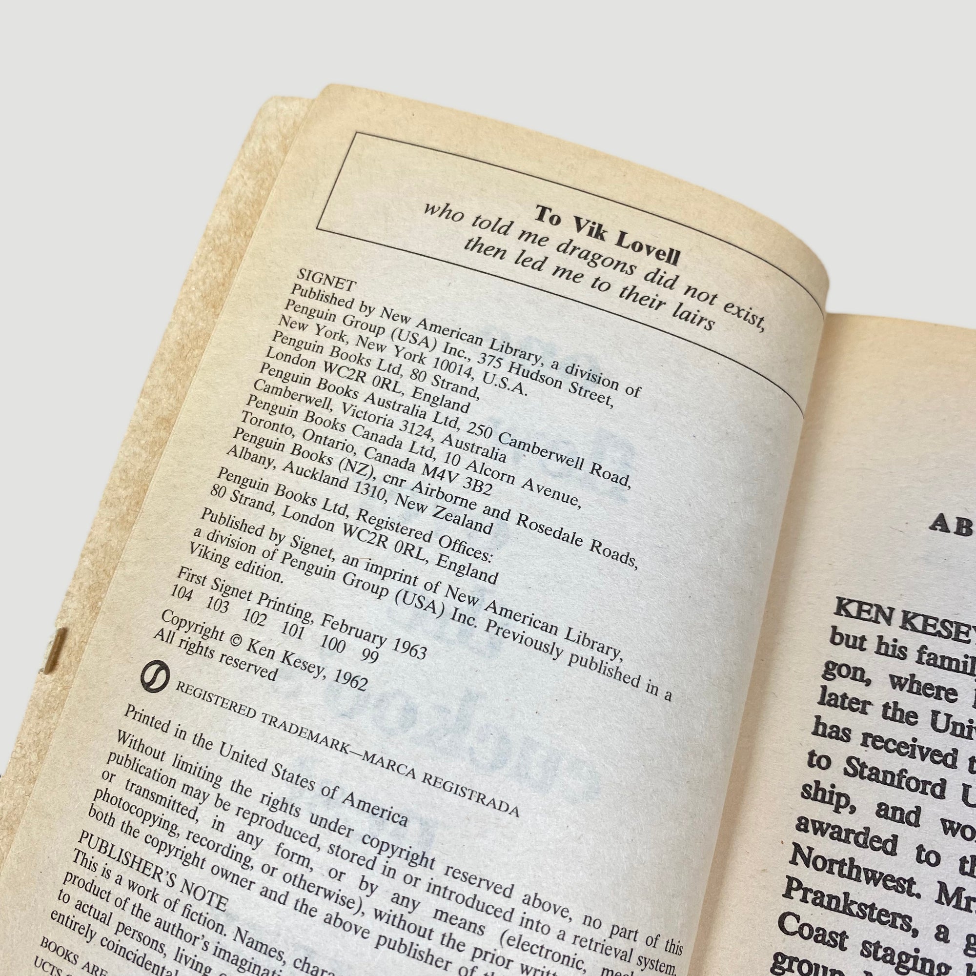 1962 Ken Kesey One Flew Over The Cuckoo's Nest