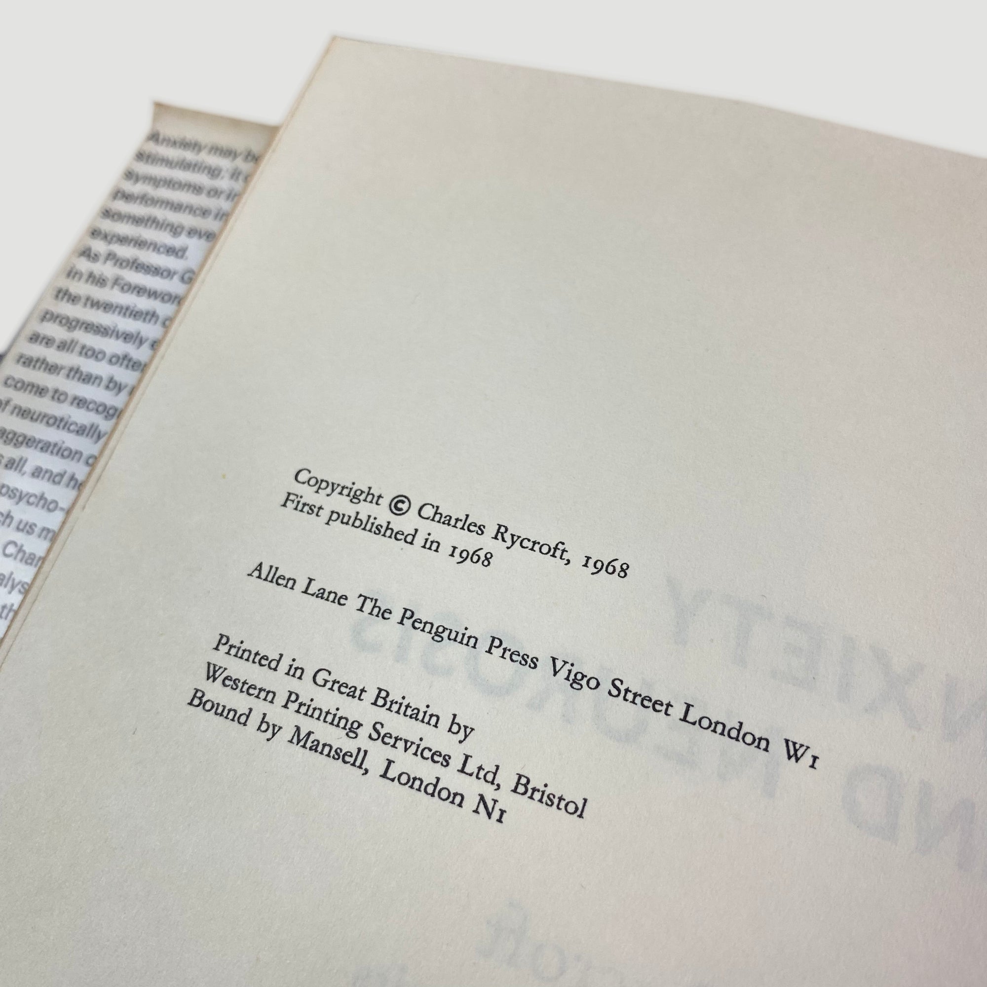 1968 Charles Rycroft 'Anxiety and Neurosis'