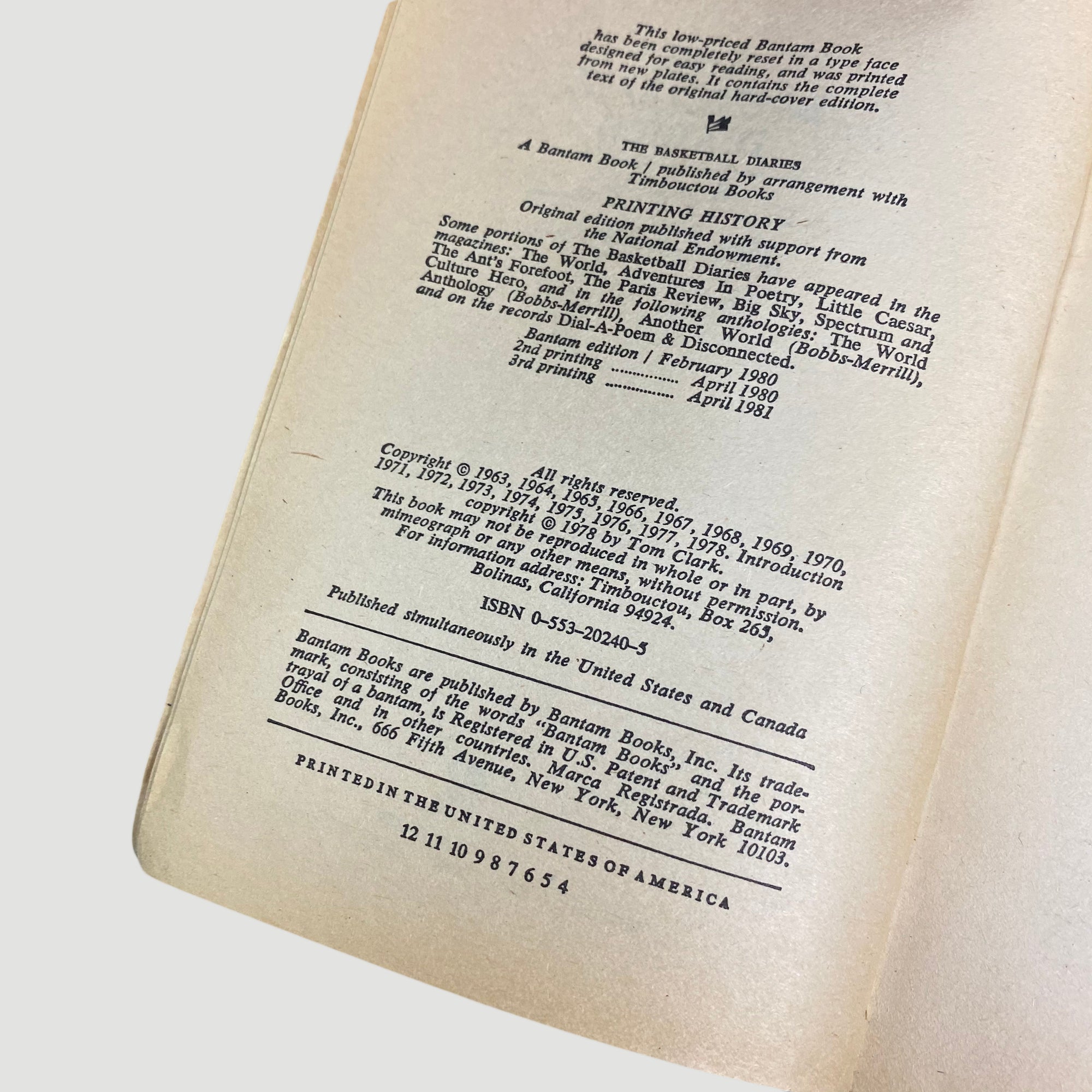 1981 Jim Carroll 'The Basketball Diaries'