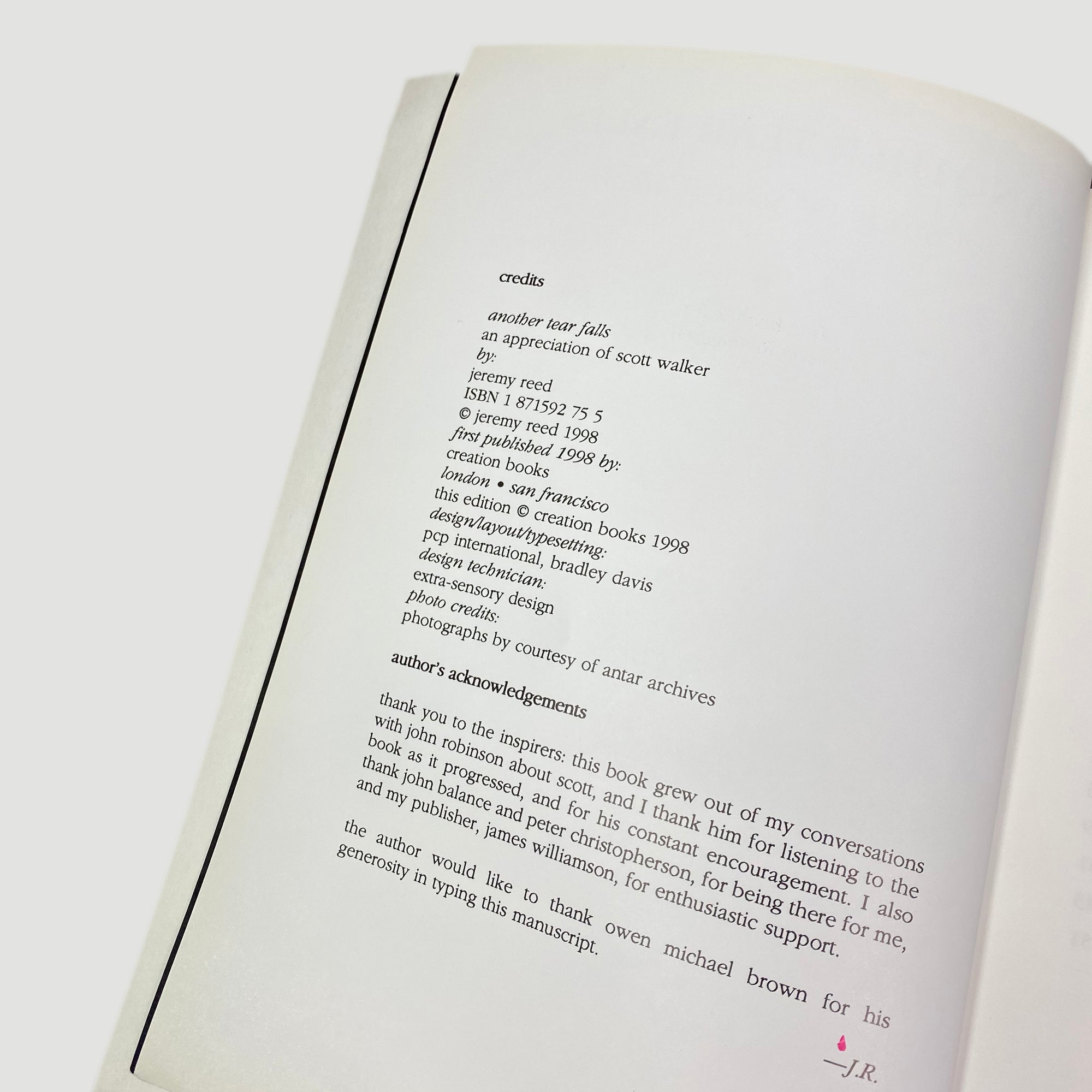 1998 Jeremy Reed ‘Another Tear Falls: A Study of Scott Walker’