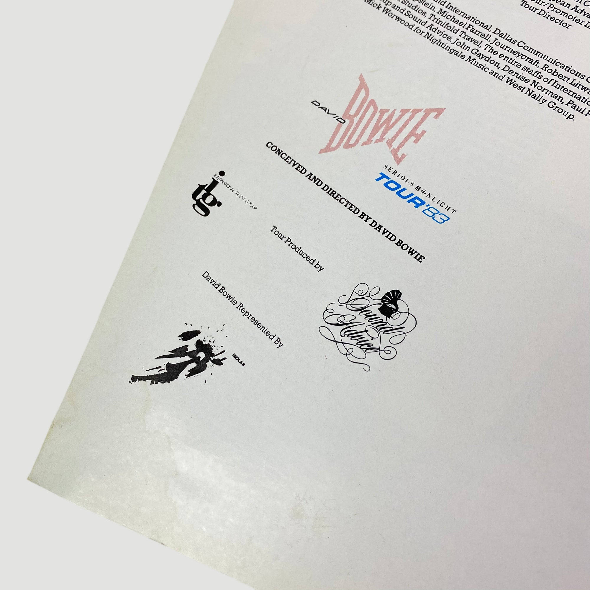 1983 David Bowie 'Serious Moonlight' Tour Programme