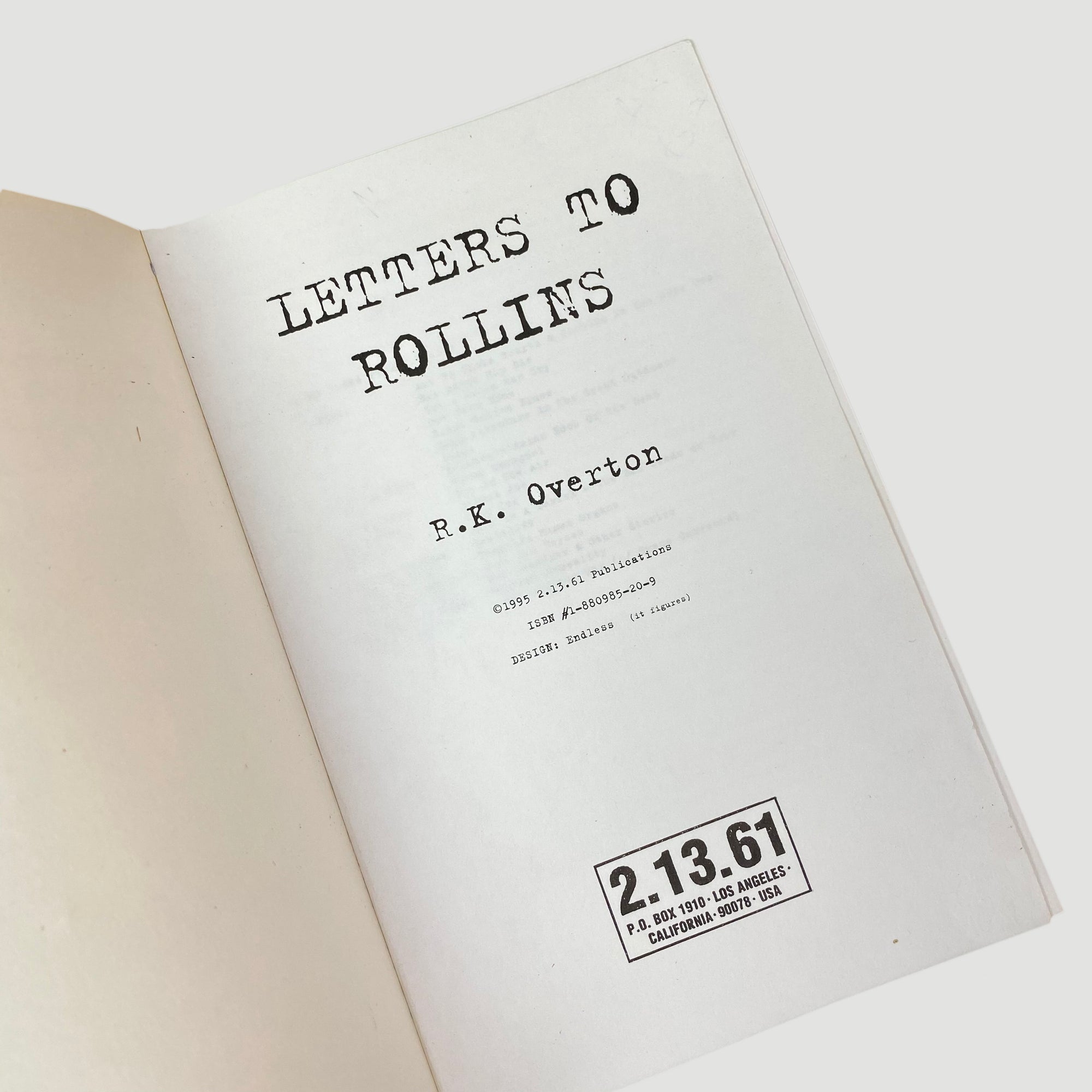 1995 R.K. Overton 'Letters to Rollins'