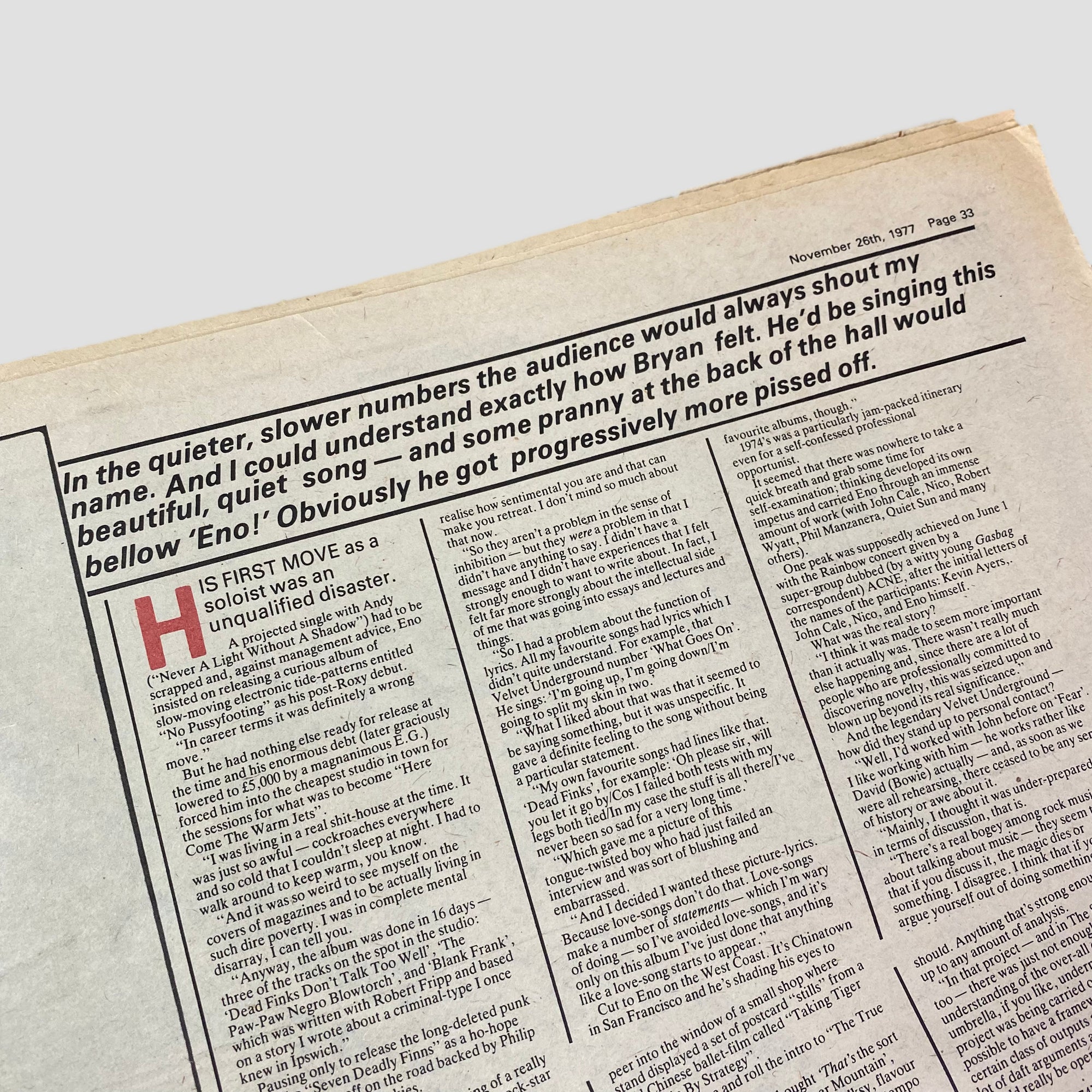 1977 NME Brian Eno Issue