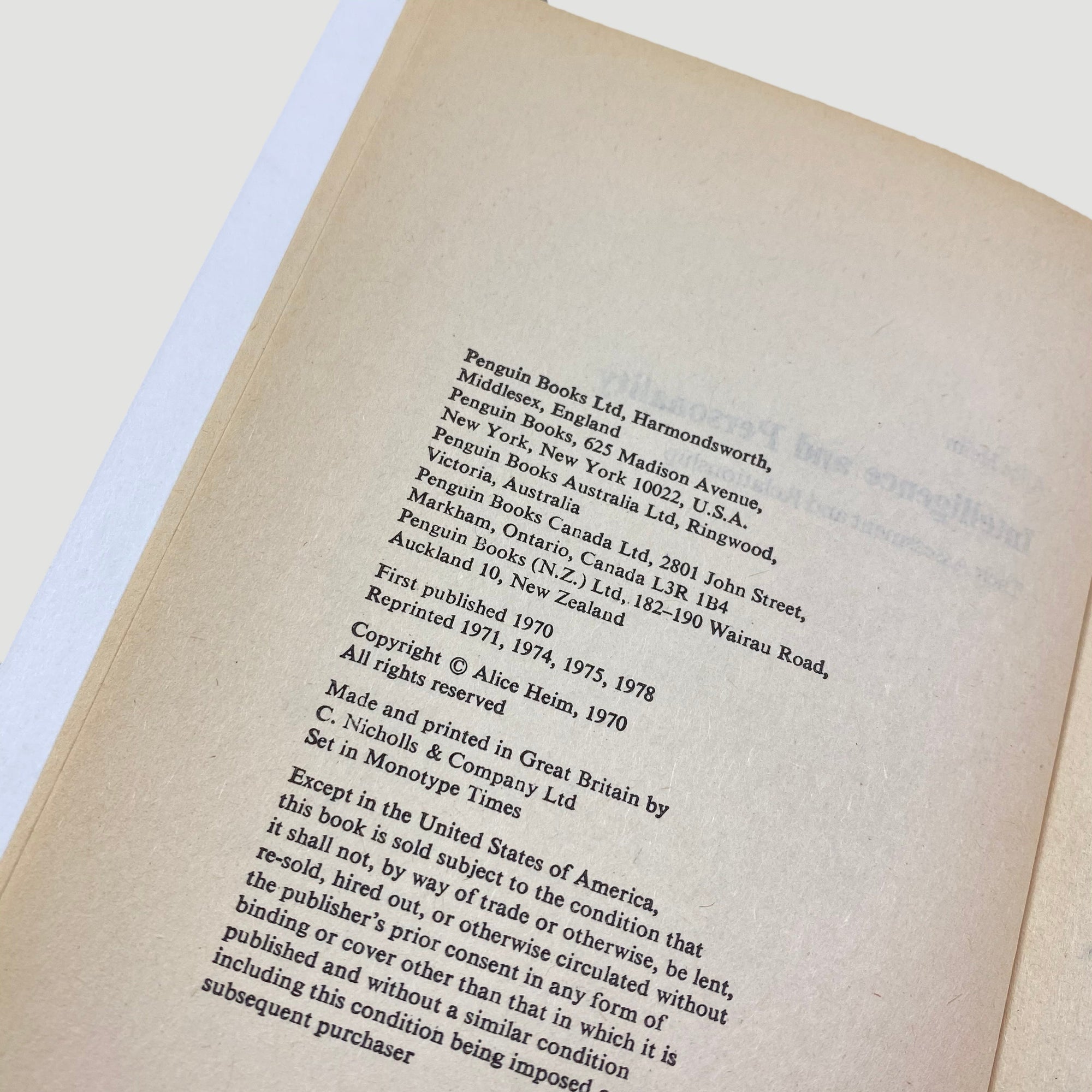 1978 Alice Heim 'Intelligence and Personality' Pelican