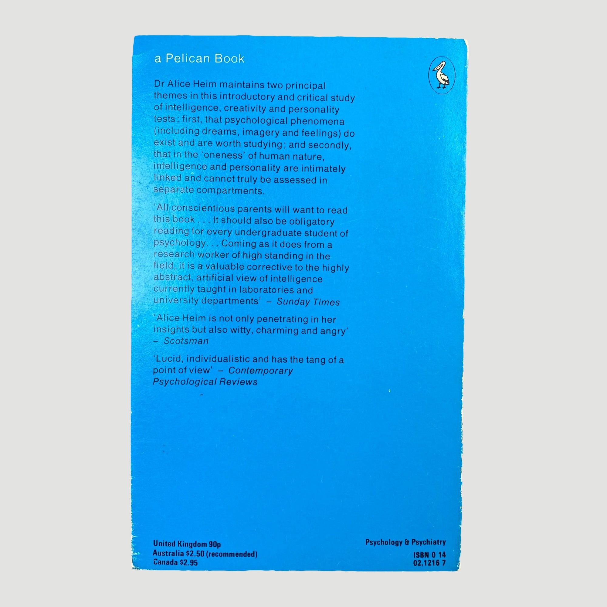 1978 Alice Heim 'Intelligence and Personality' Pelican