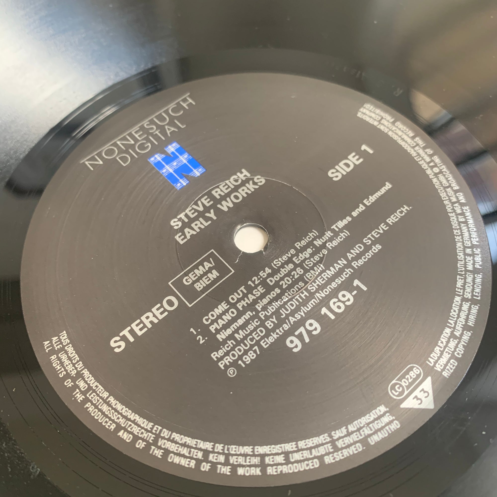 1987 Steve Reich Early Works LP