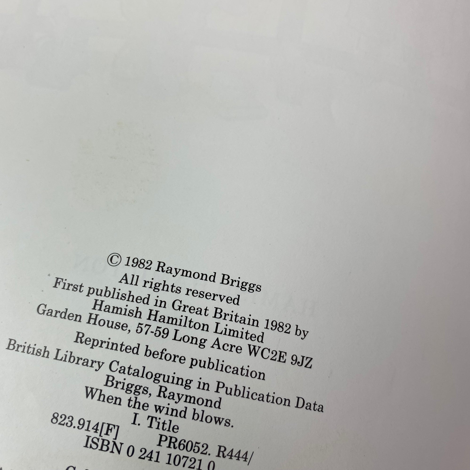 1982 Raymond Briggs 'When the Wind Blows' 1st Edition